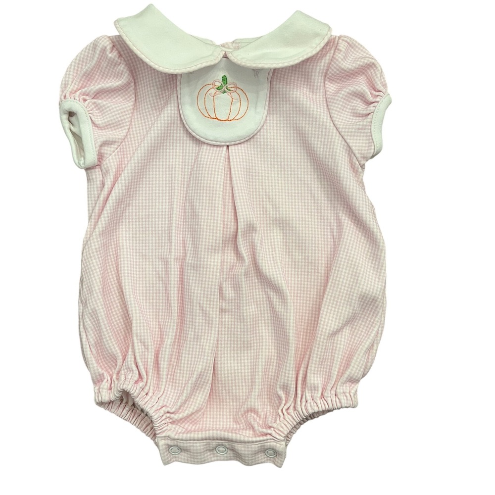 Lullaby Set Bubble‎ Romper Baby Girl 6M Pink Gingham Pumpkin Embroidered Collar